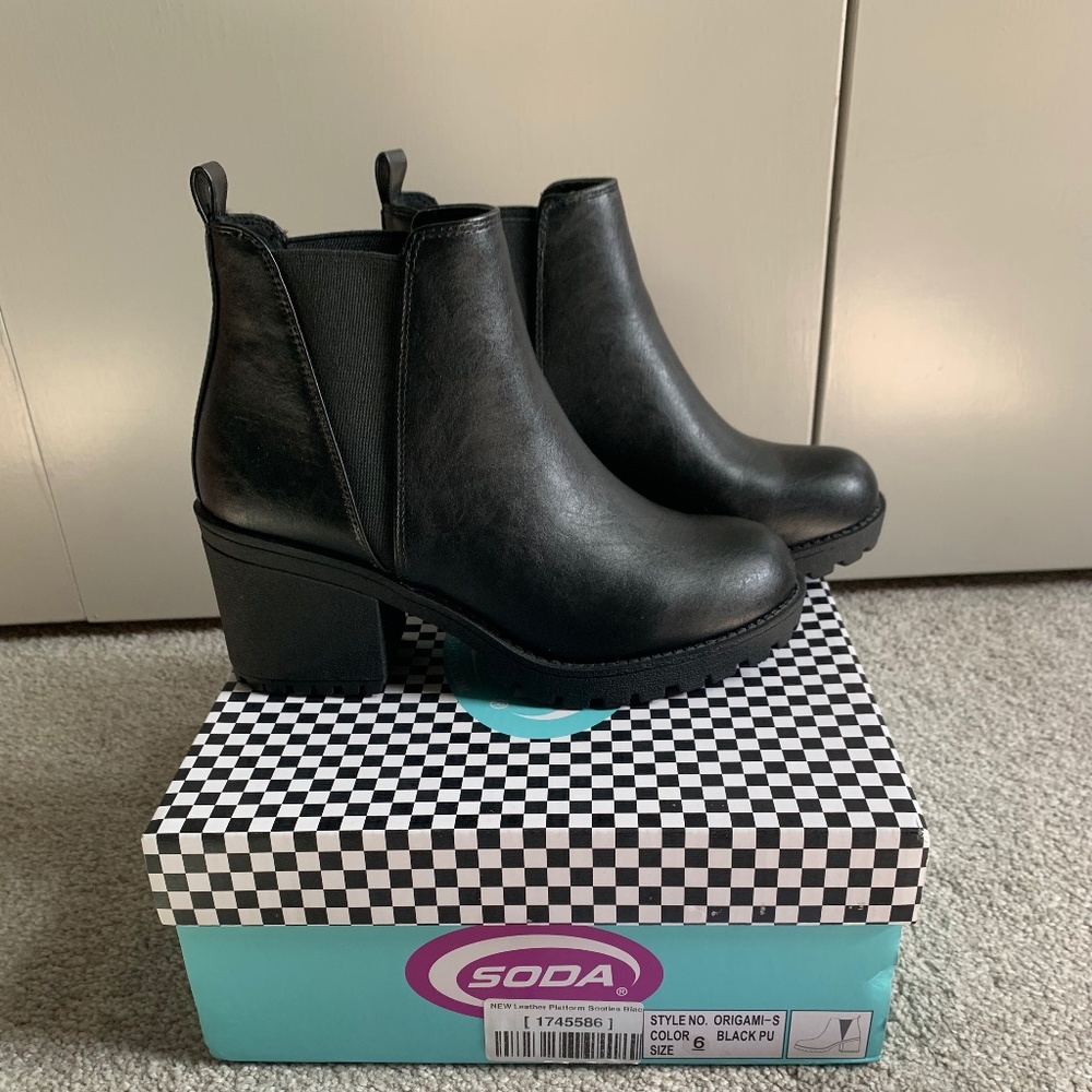 Black Leather Platform Booties